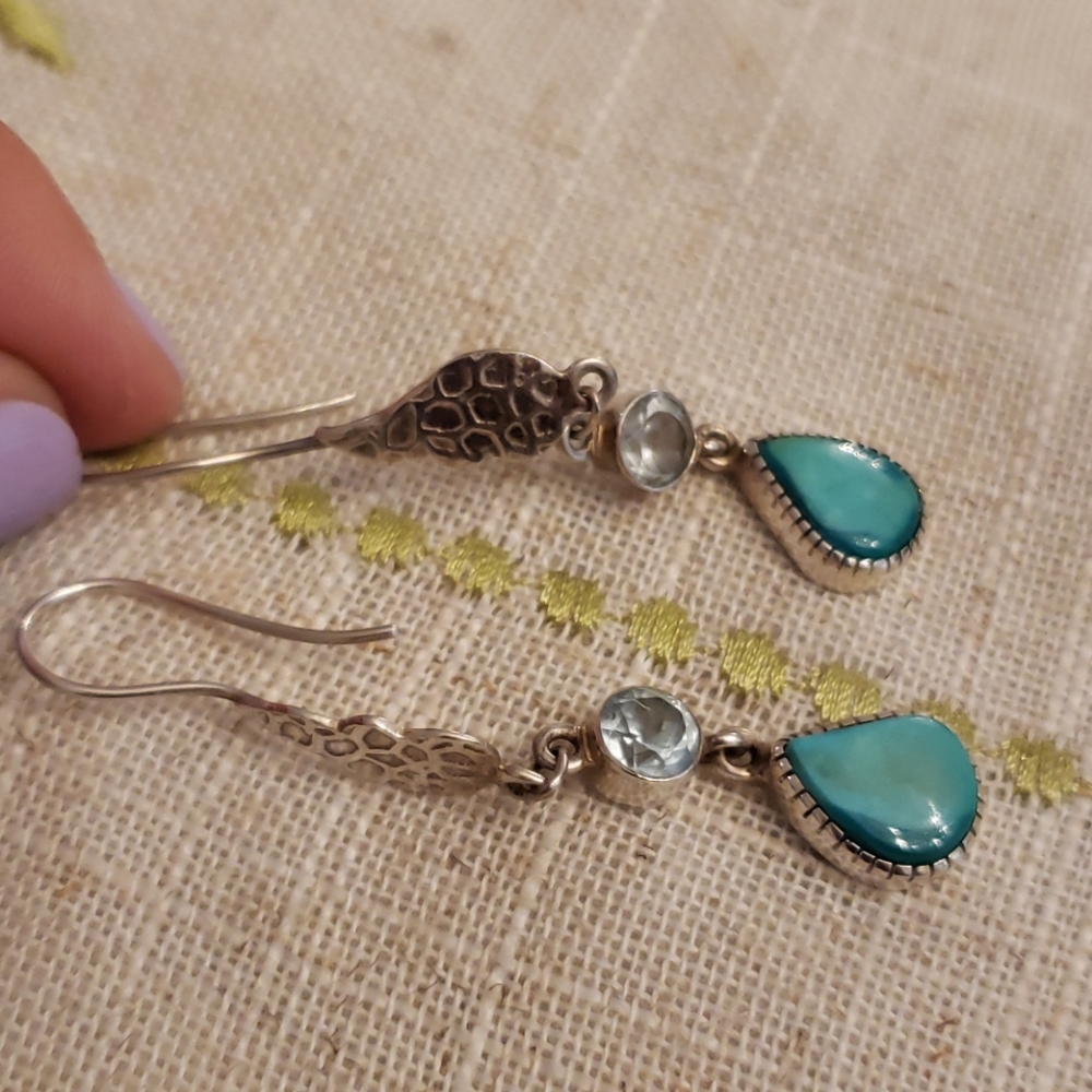 Silver,turquoise,crystal long earrings